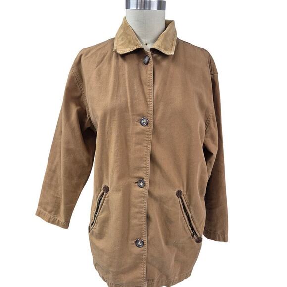 VTG 80s St Johns Bay Cotton Barn Coat  Partial Lining Corduroy Collar WOmens L - Picture 1 of 4